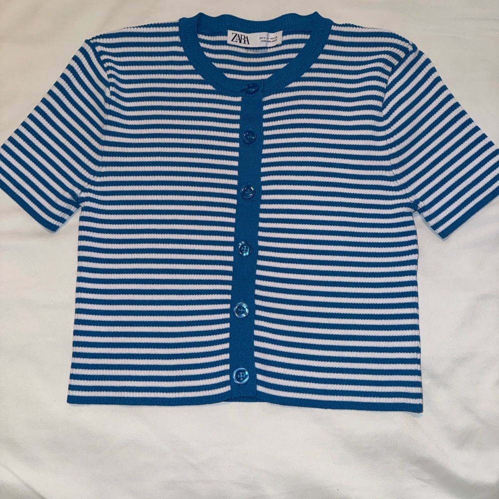 Zara blue and white striped top